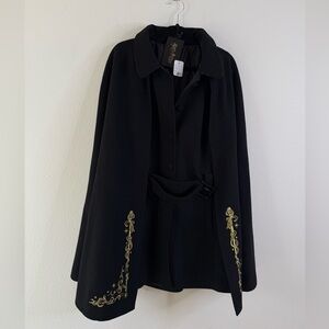 Elegant Black Cape with Gold Embroidery